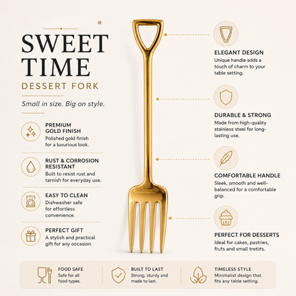 Luxury Gold Dessert Fork Set – 2 Piece 13 cm Stainless Steel Dining Fork Collection
