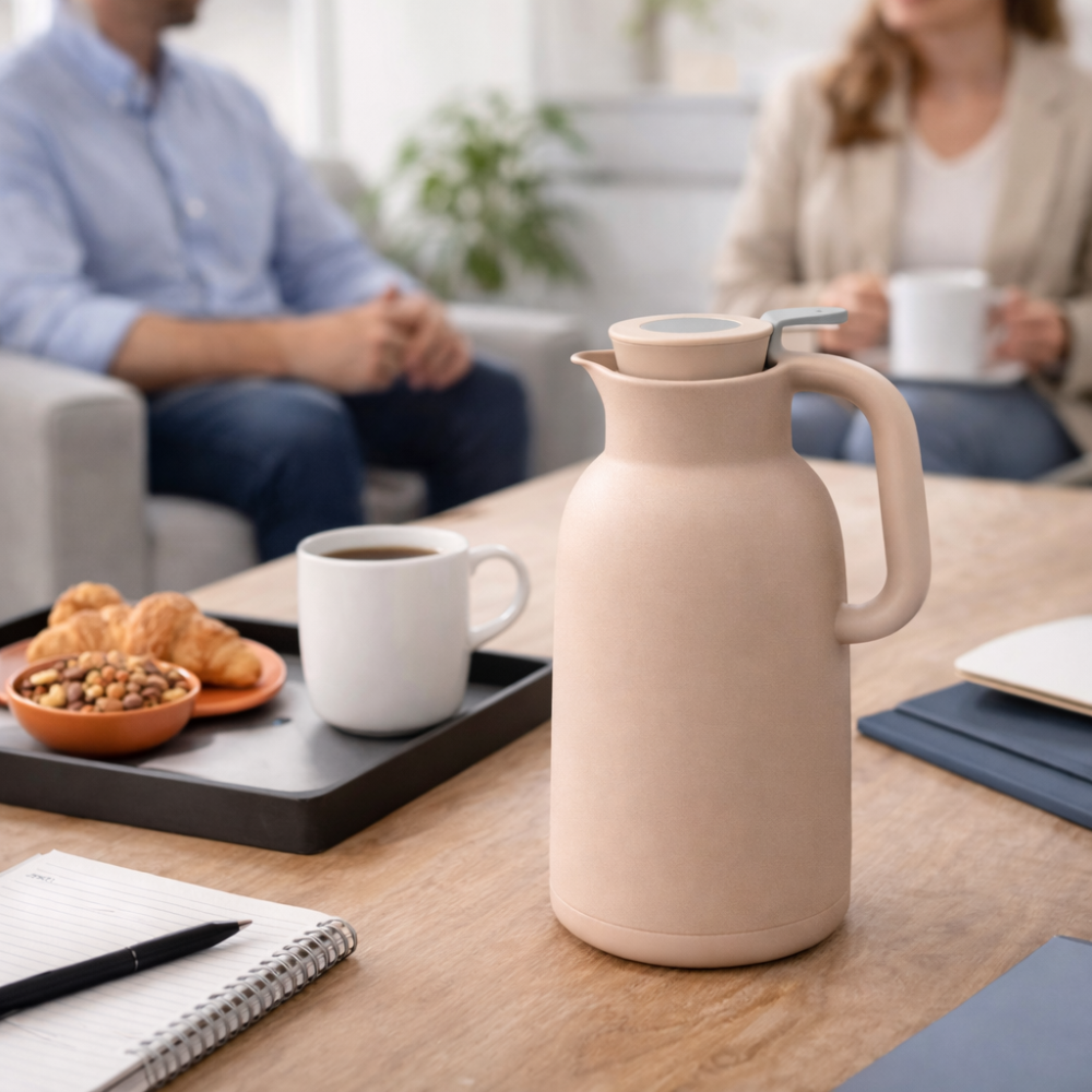 1L Matte Beige Double Wall Vacuum Jug - Thermal Insulated Beverage Flask (Matte Beige)