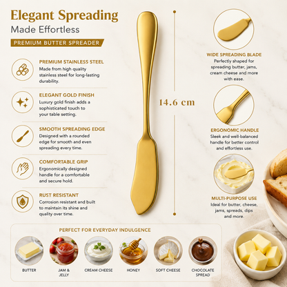 Luxury Gold Butter Knife – 14.6 cm Stainless Steel Spreader Knife