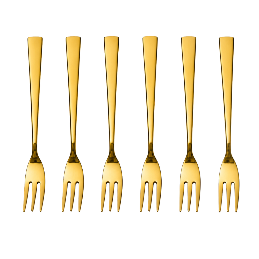 Luxury Gold Dessert Fork Set – 6 Piece Stainless Steel Cake & Pastry Fork Set