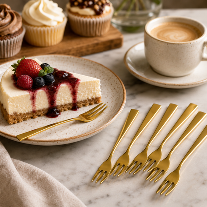Luxury Gold Dessert Fork Set – 6 Piece Stainless Steel Cake & Pastry Fork Set