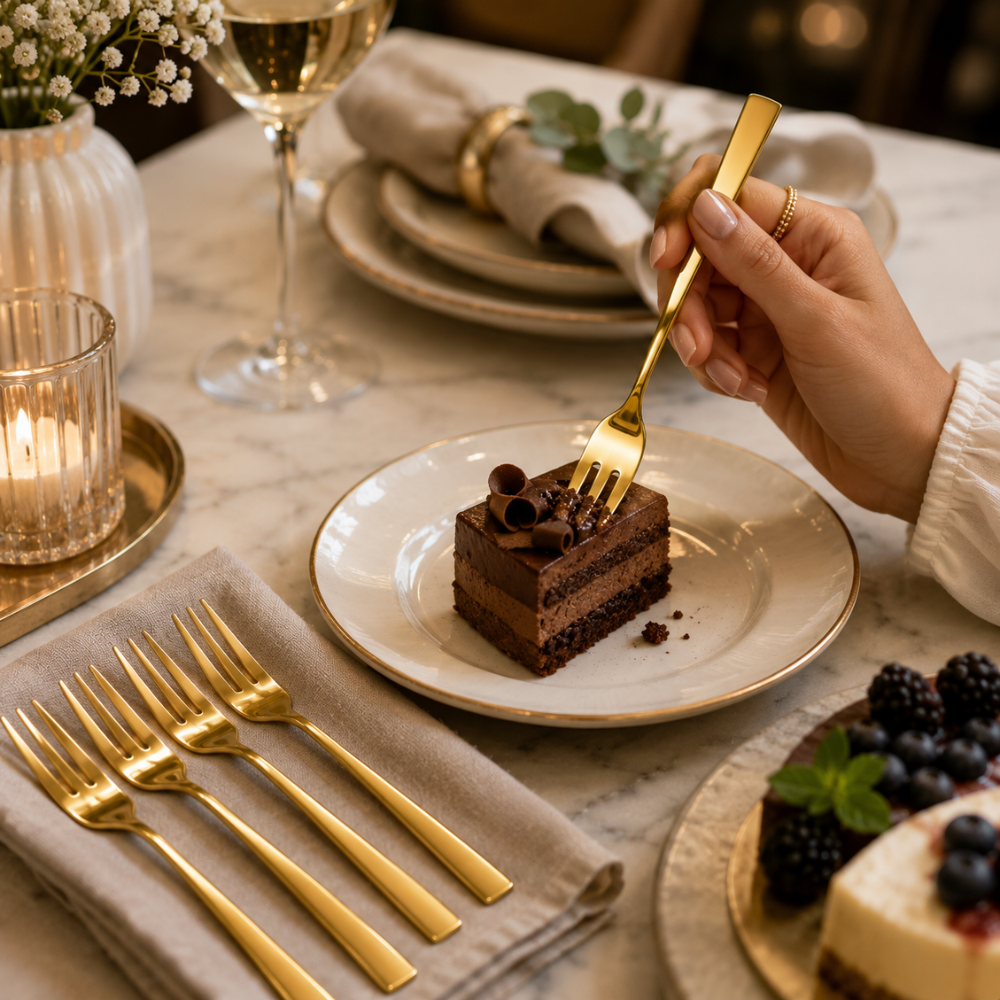 Luxury Gold Dessert Fork Set – 6 Piece Stainless Steel Cake & Pastry Fork Set
