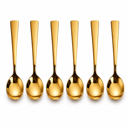 Gold Stainless Steel Dessert Spoon Set – 17 cm 6 Piece Luxury Tea & Dessert Spoon