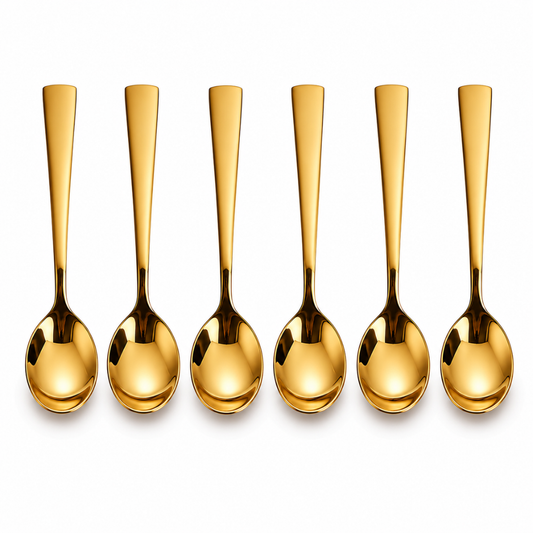 Gold Stainless Steel Dessert Spoon Set – 17 cm 6 Piece Luxury Tea & Dessert Spoon
