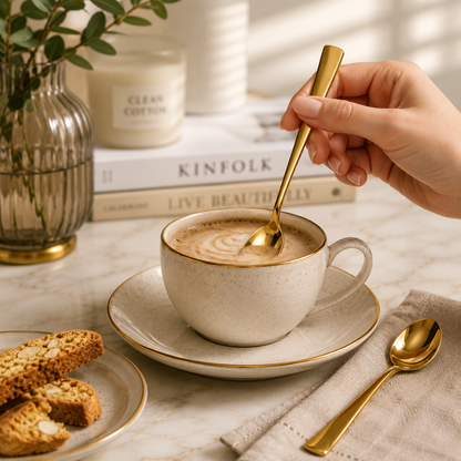Gold Stainless Steel Dessert Spoon Set – 17 cm 6 Piece Luxury Tea & Dessert Spoon