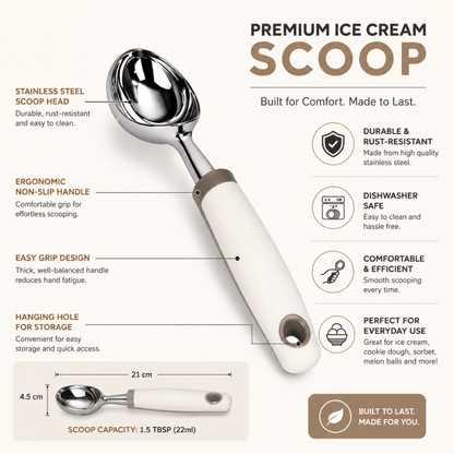 Stainless Steel Ice Cream Scoop – Ergonomic Dessert & Cookie Scoop