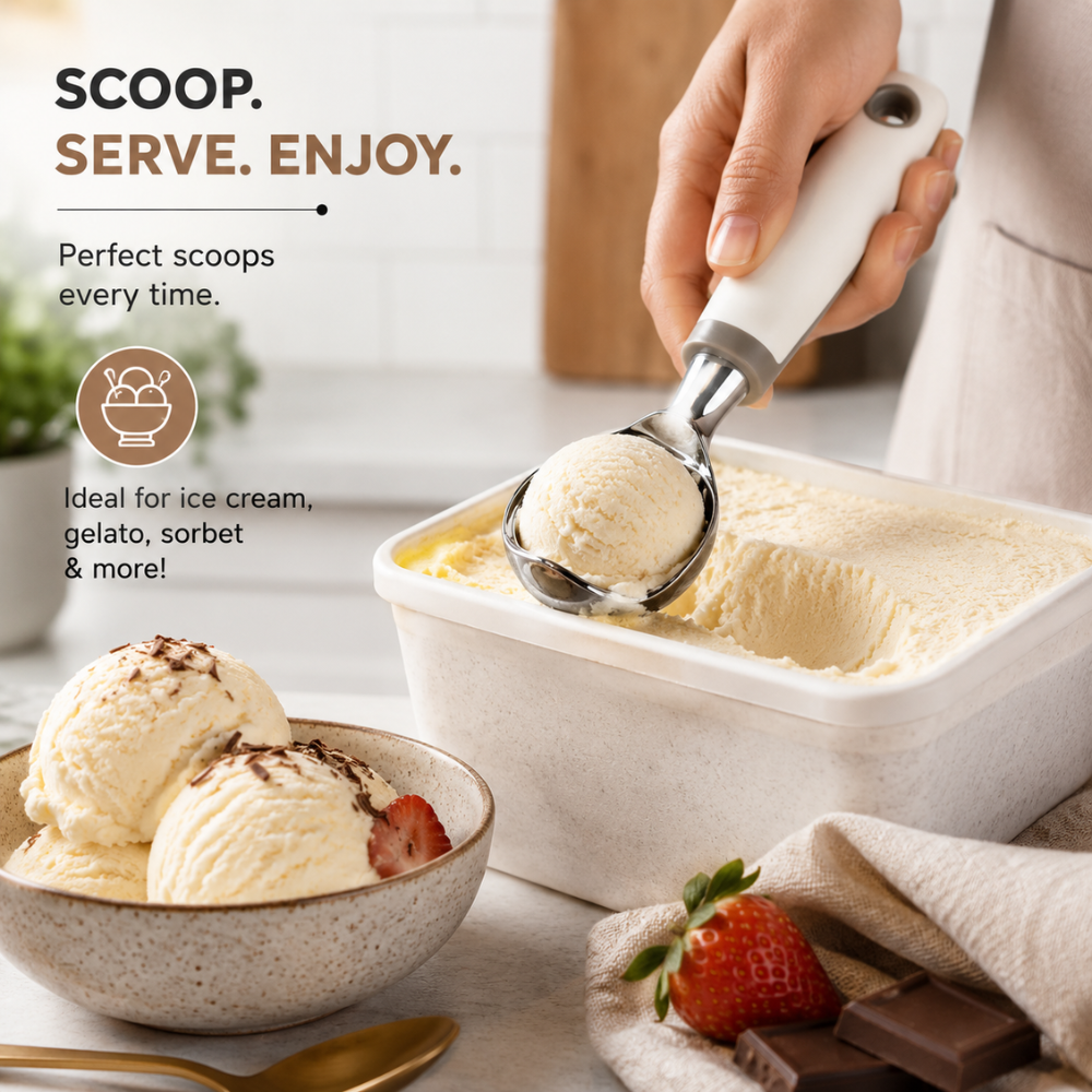 Stainless Steel Ice Cream Scoop – Ergonomic Dessert & Cookie Scoop