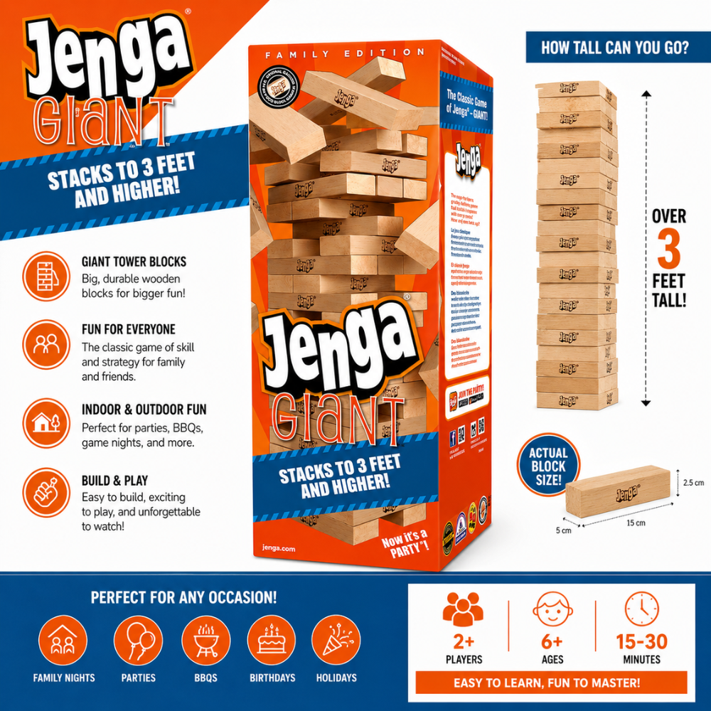 Jenga Giant Family Edition – Classic Wooden Stacking Tower Game