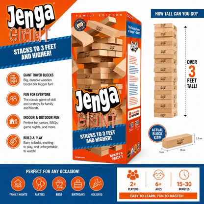 Jenga Giant Family Edition – Classic Wooden Stacking Tower Game