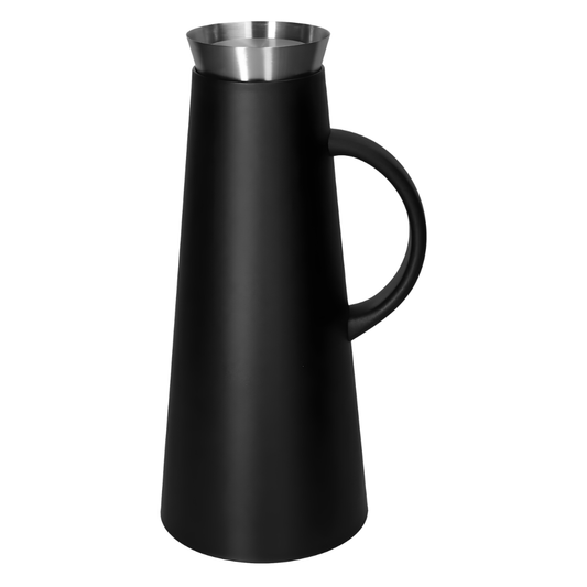 1L Matte Black Double Wall Vacuum Jug with Stainless Steel Rim - Insulated Flask