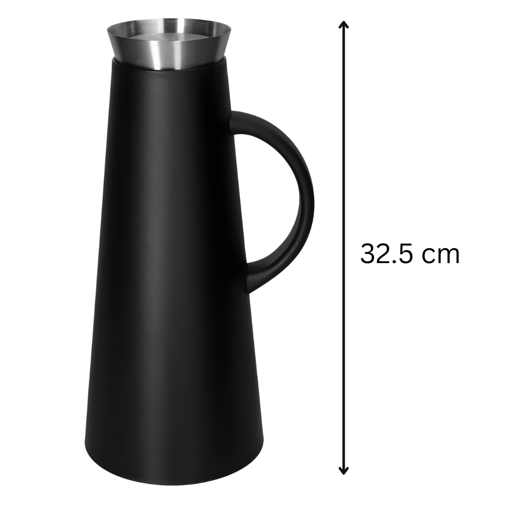 1L Matte Black Double Wall Vacuum Jug with Stainless Steel Rim - Insulated Flask