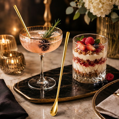 Luxury Gold Long Handle Tea Spoon Set – Elegant Stainless Steel Mixing & Dessert Spoons