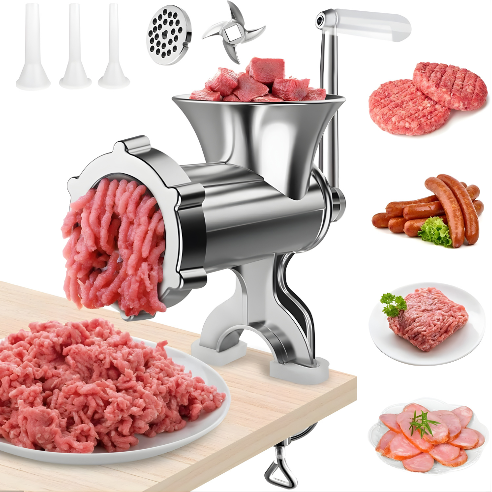 Manual Aluminium Alloy Meat Grinder - Hand-Crank Mincer with Table Clamp
