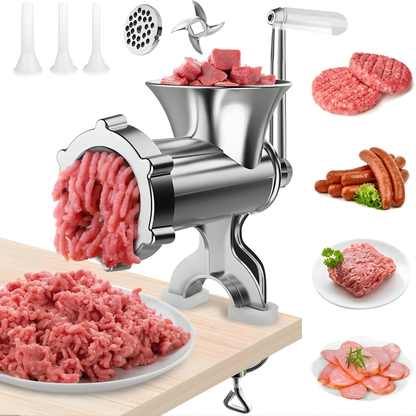Manual Aluminium Alloy Meat Grinder - Hand-Crank Mincer with Table Clamp