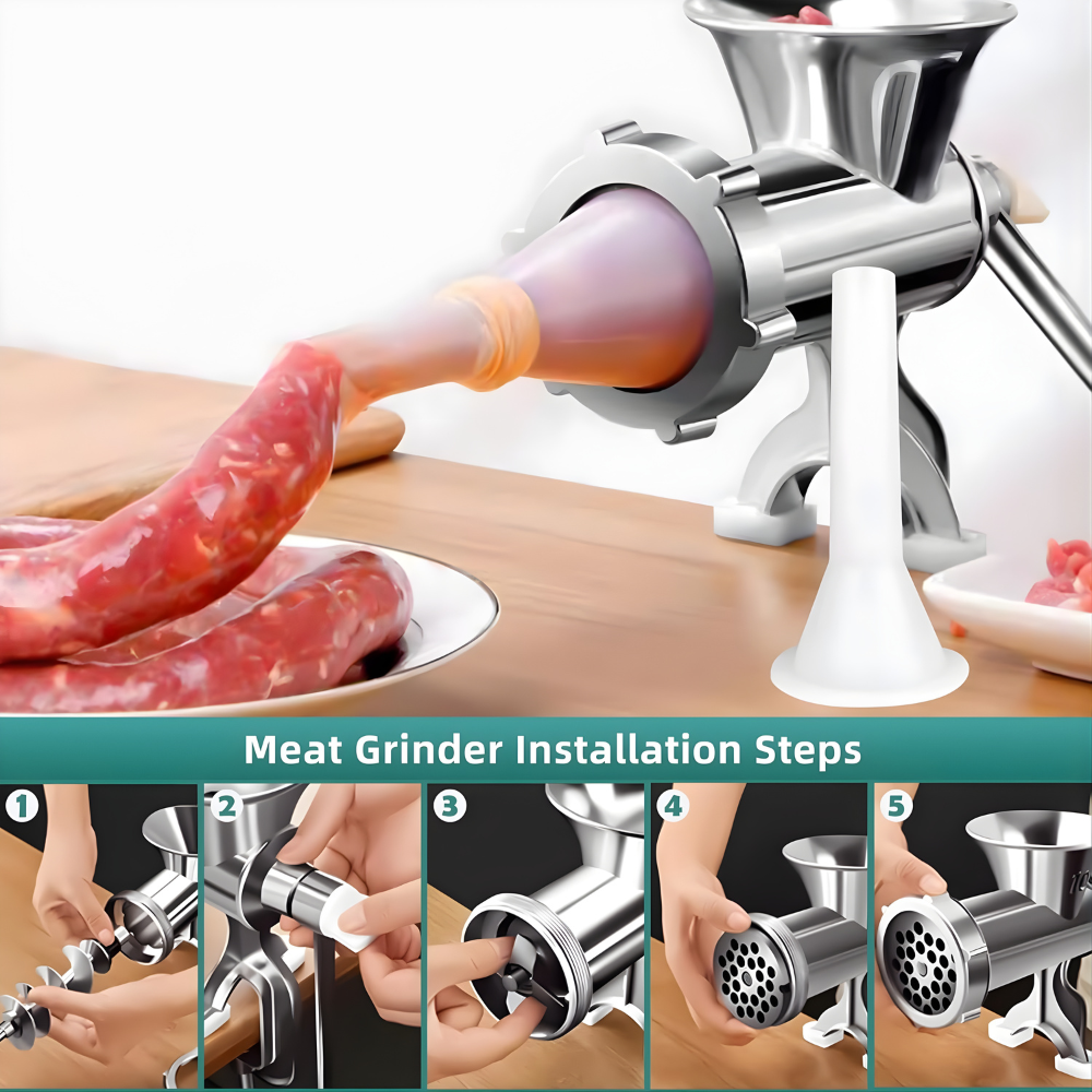 Manual Aluminium Alloy Meat Grinder - Hand-Crank Mincer with Table Clamp