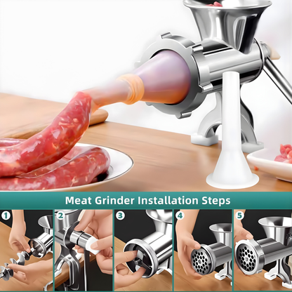 Manual Aluminium Alloy Meat Grinder - Hand-Crank Mincer with Table Clamp
