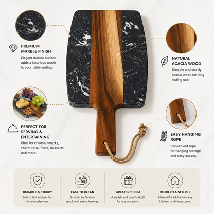 Marble & Acacia Wood Serving Board – 38 cm Premium Cheese & Snack Platter Board