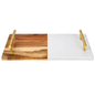 Marble & Acacia Wood Serving Tray with Gold Handles - 30 cm Premium Serving Board
