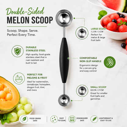 Stainless Steel Double-Ended Melon Baller Scoop – Fruit Carving & Garnishing Tool