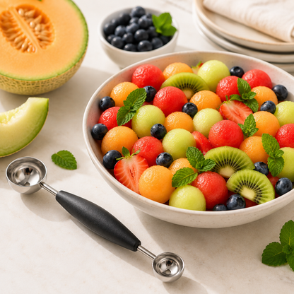 Stainless Steel Double-Ended Melon Baller Scoop – Fruit Carving & Garnishing Tool
