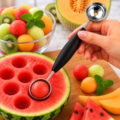 Stainless Steel Double-Ended Melon Baller Scoop – Fruit Carving & Garnishing Tool
