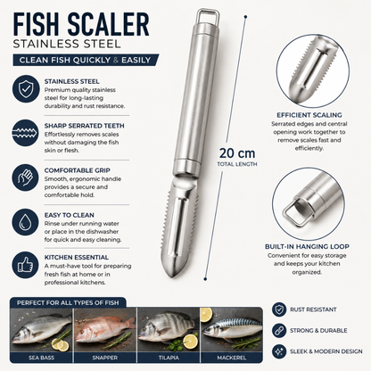 Stainless Steel Mini Fish Scale Planer – 20 cm Fish Scaler & Peeler Tool