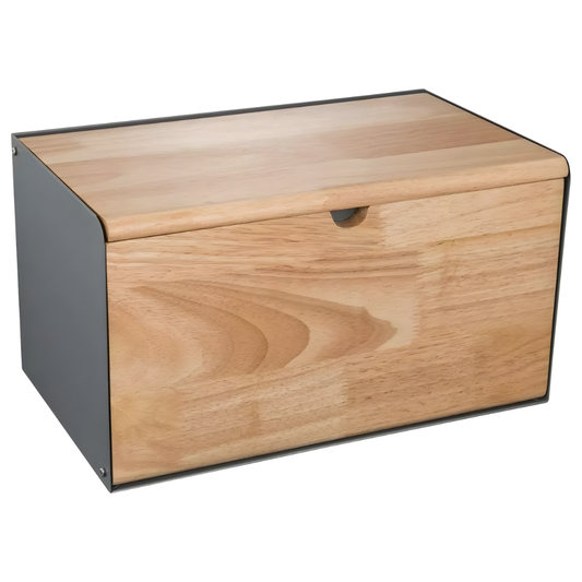 Modern Wooden Bread Bin with Steel Frame - Large Capacity Storage Box
