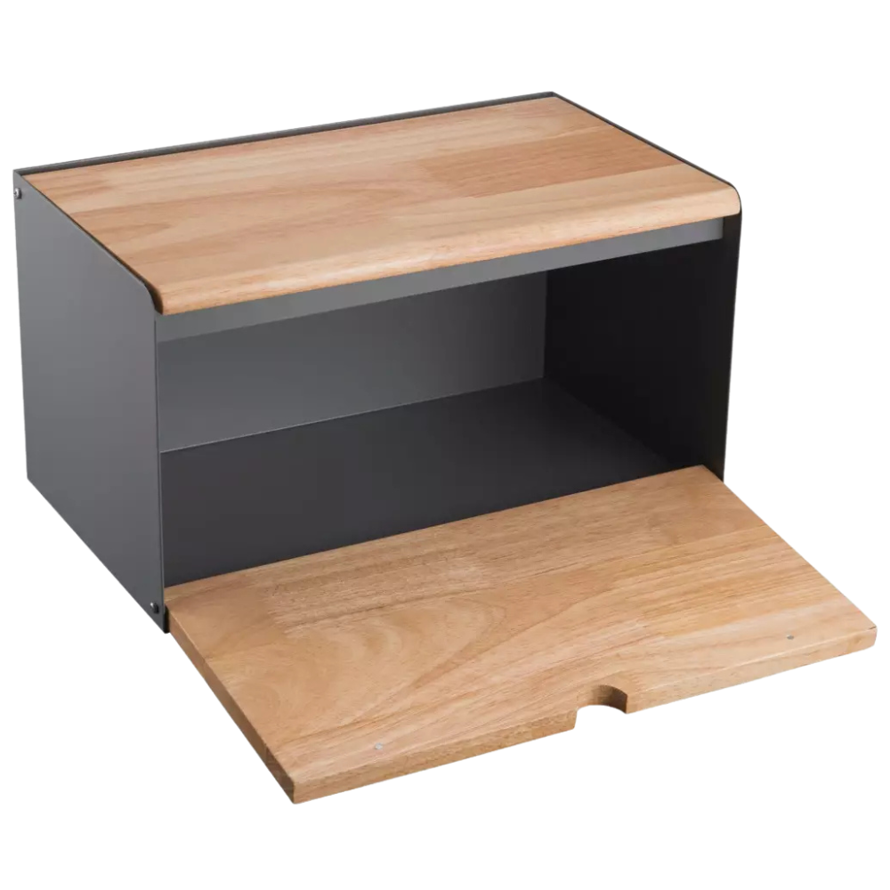 Modern Wooden Bread Bin with Steel Frame - Large Capacity Storage Box