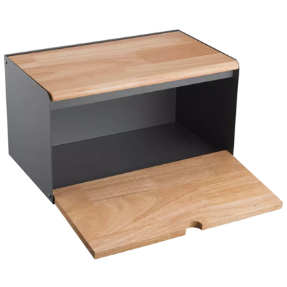 Modern Wooden Bread Bin with Steel Frame - Large Capacity Storage Box