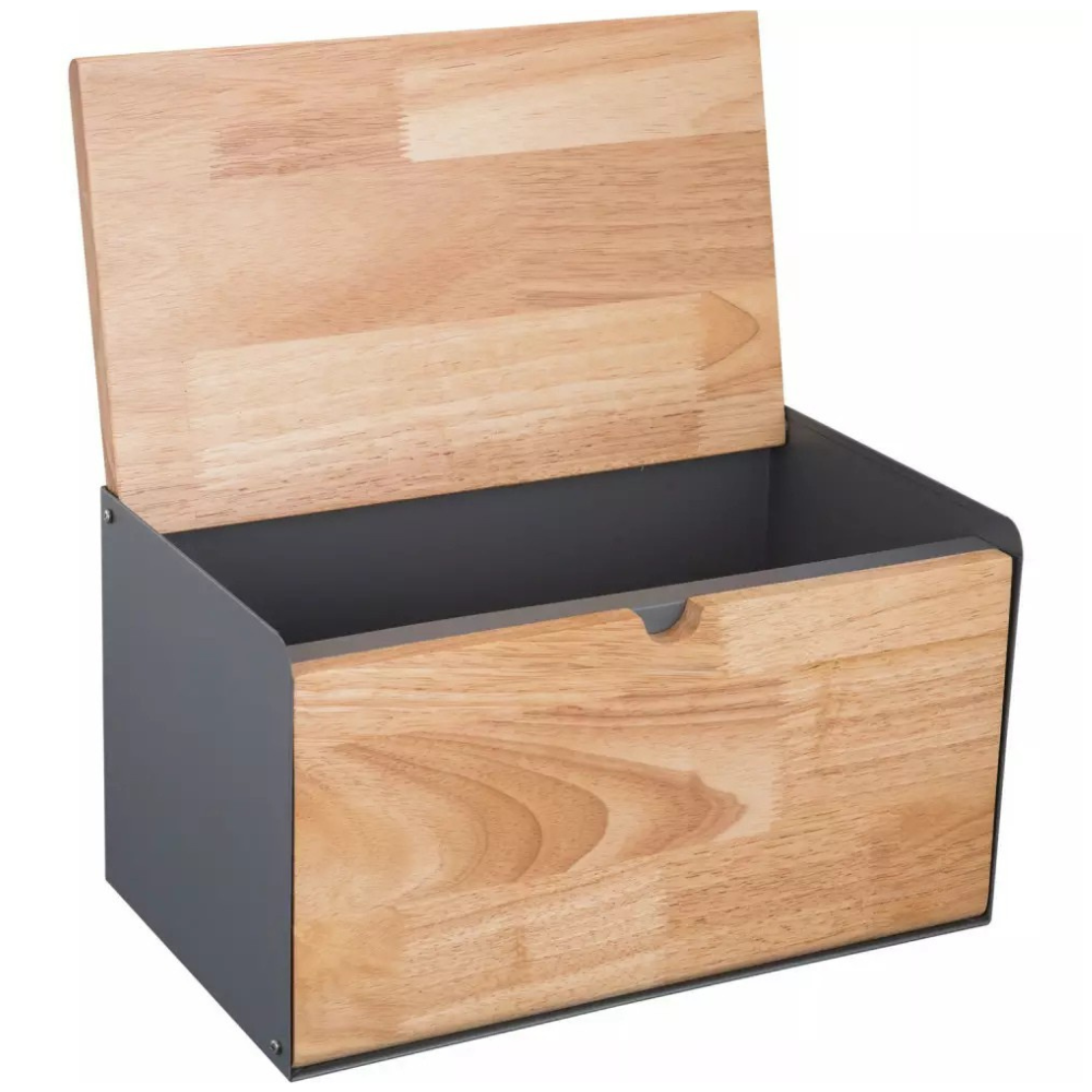 Modern Wooden Bread Bin with Steel Frame - Large Capacity Storage Box