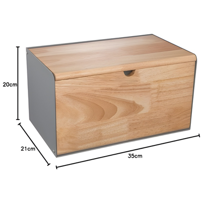 Modern Wooden Bread Bin with Steel Frame - Large Capacity Storage Box