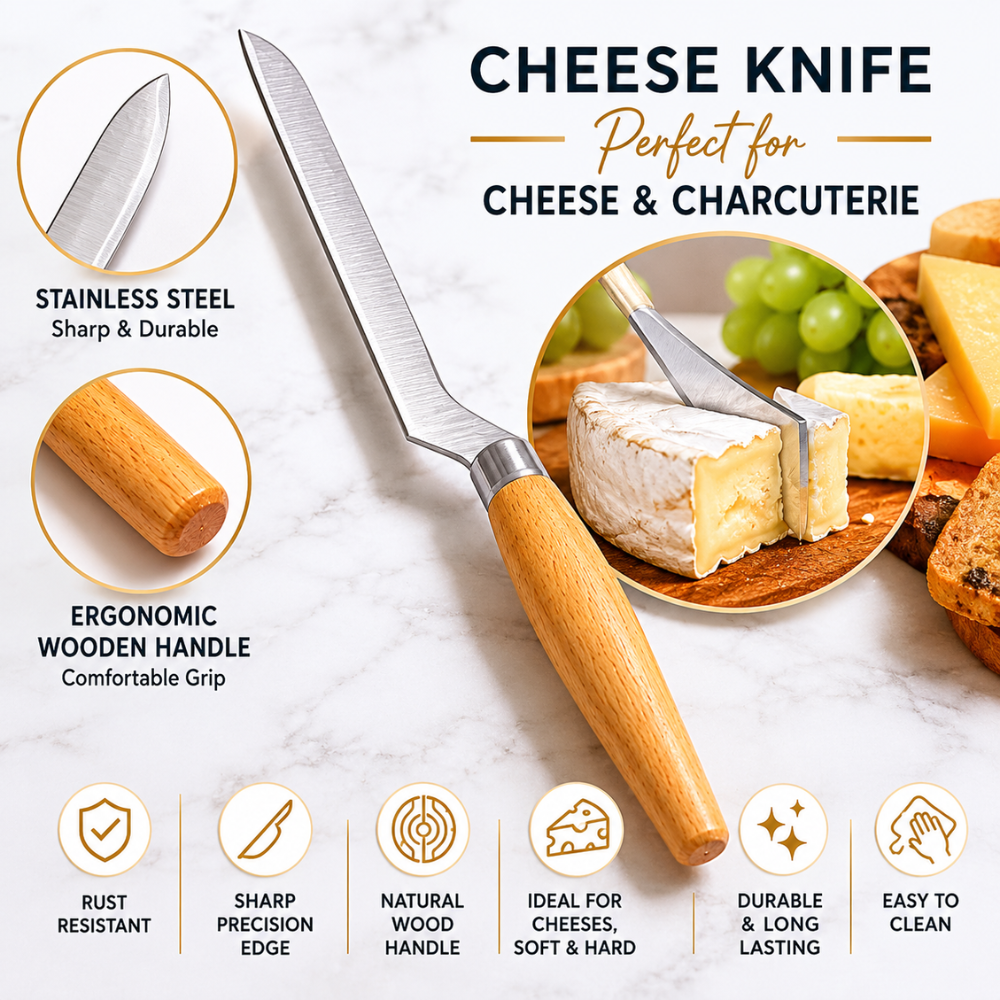 Stainless Steel Narrow Cheese Knife – 20 cm Wooden Handle Cheese Slicer