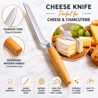 Stainless Steel Narrow Cheese Knife – 20 cm Wooden Handle Cheese Slicer