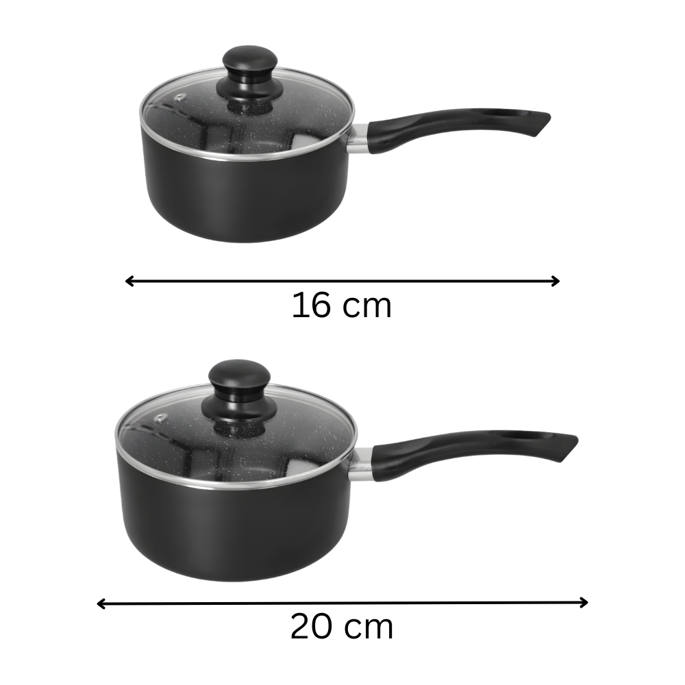 Black Non-Stick Saucepan with Glass Lid - Easy Cooking & Pour Control