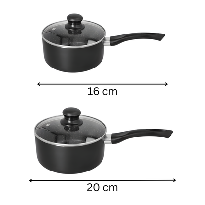 Black Non-Stick Saucepan with Glass Lid - Easy Cooking & Pour Control