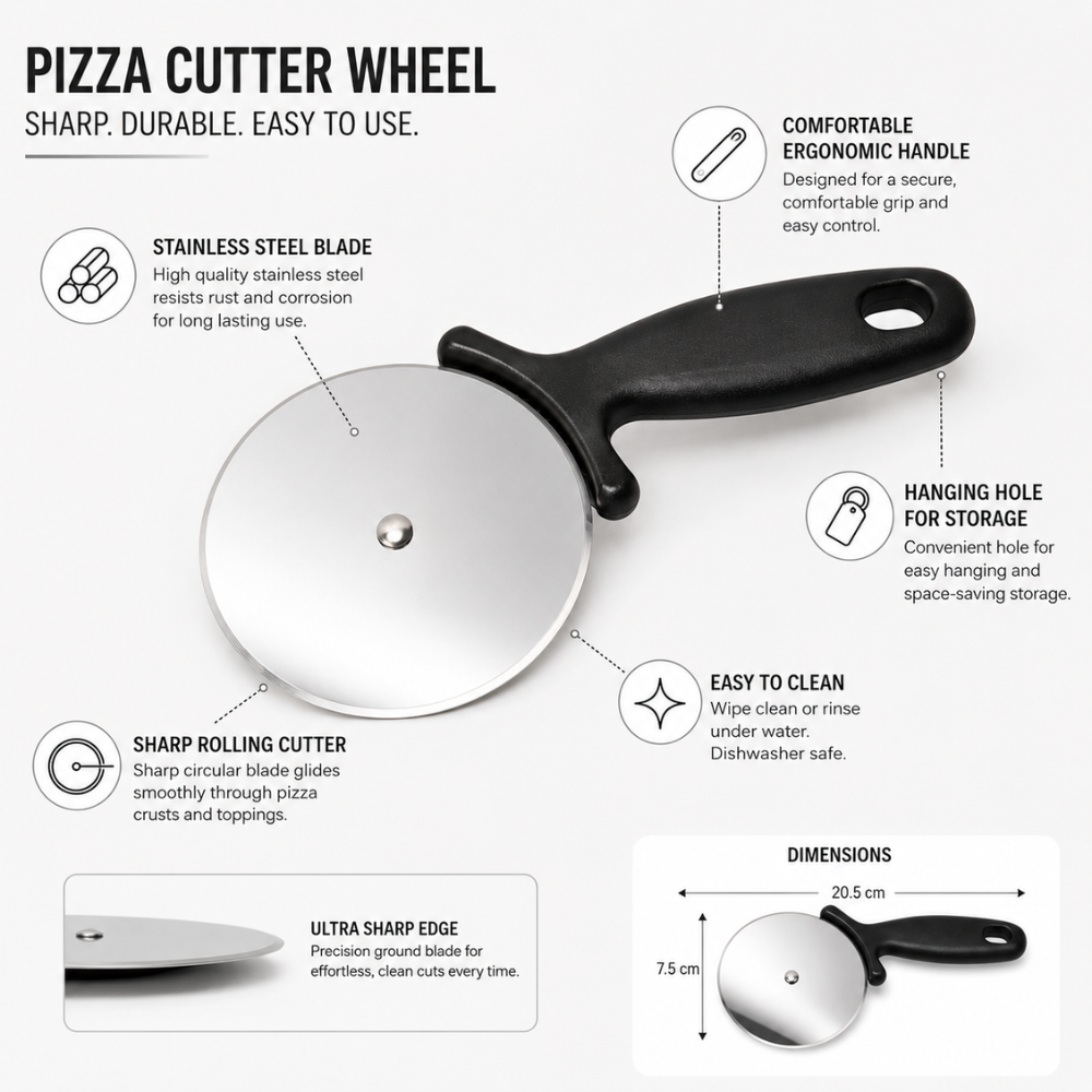 Stainless Steel Pizza Cutter Wheel – 20 cm Kitchen Pizza Slicer