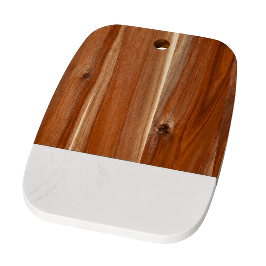 Rectangular Acacia Wood & Marble Serving Board – 30 cm Premium Kitchen & Charcuterie Board