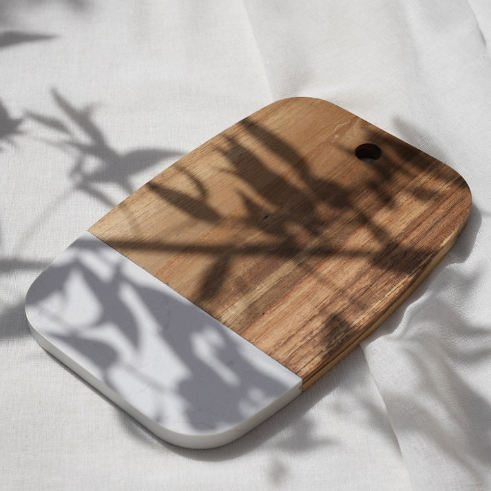 Rectangular Acacia Wood & Marble Serving Board – 30 cm Premium Kitchen & Charcuterie Board