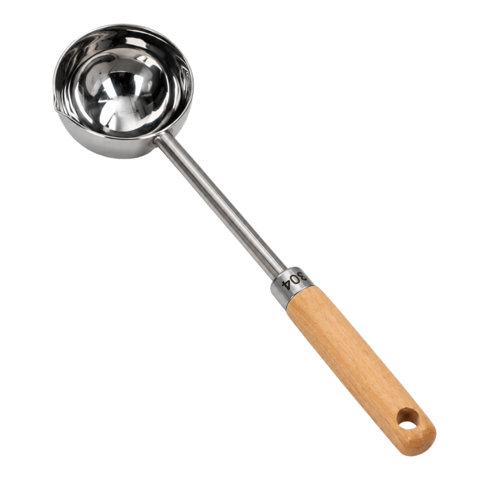 Stainless Steel Sauce Spoon with Wooden Handle – Multi-Purpose Kitchen Ladle