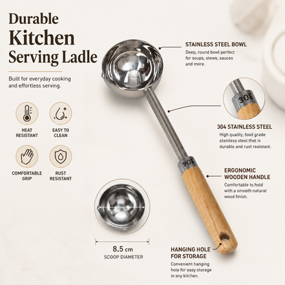 Stainless Steel Sauce Spoon with Wooden Handle – Multi-Purpose Kitchen Ladle