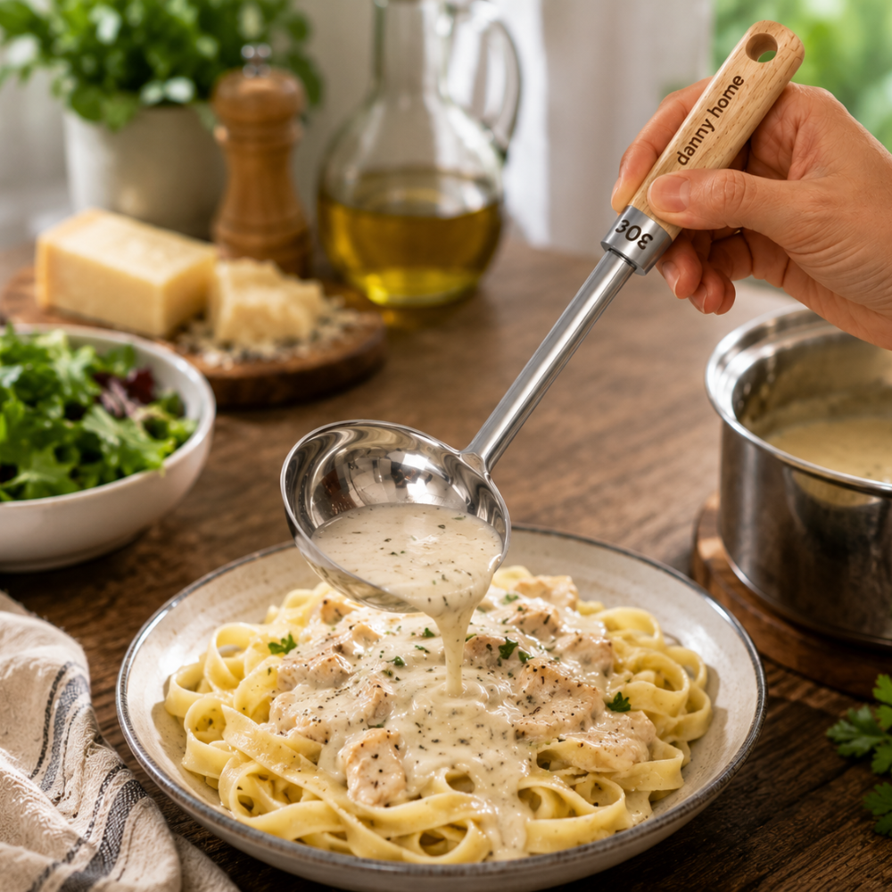 Stainless Steel Sauce Spoon with Wooden Handle – Multi-Purpose Kitchen Ladle