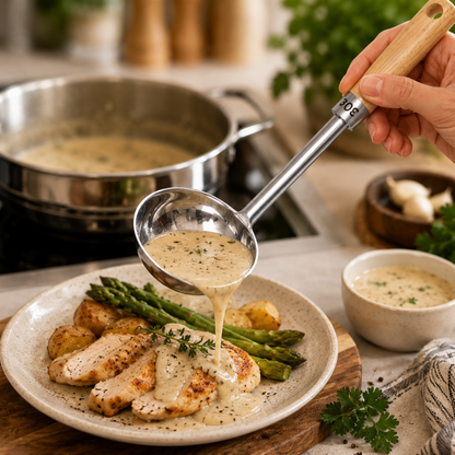 Stainless Steel Sauce Spoon with Wooden Handle – Multi-Purpose Kitchen Ladle