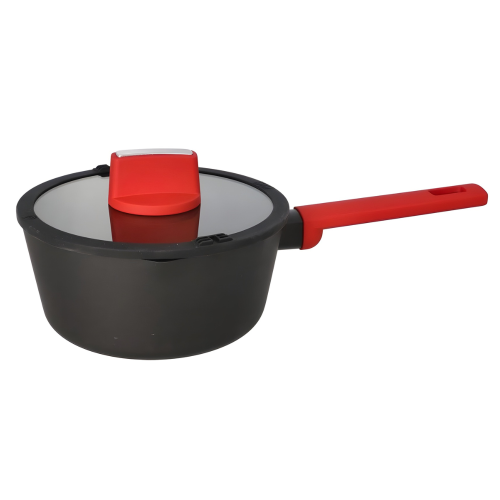 Non-Stick Saucepan with Glass Lid - Red Handle