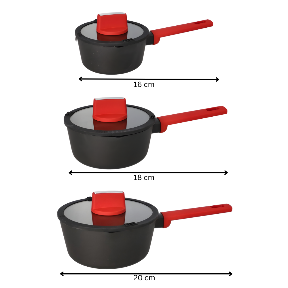 Non-Stick Saucepan with Glass Lid - Red Handle