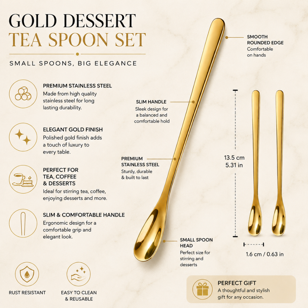 Luxury Gold Long Handle Mini Spoon Set – Elegant Stainless Steel Coffee & Dessert Spoons