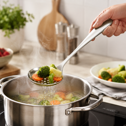 Stainless Steel Slotted Serving Spoon – 20 cm Kitchen Basting & Draining Spoon