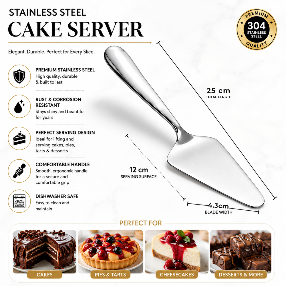 Stainless Steel Cake Server – 25 cm Dessert & Pie Serving Spatula