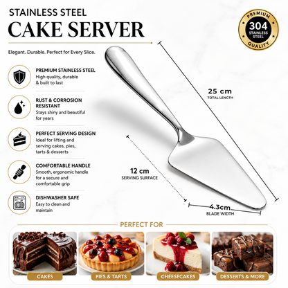 Stainless Steel Cake Server – 25 cm Dessert & Pie Serving Spatula