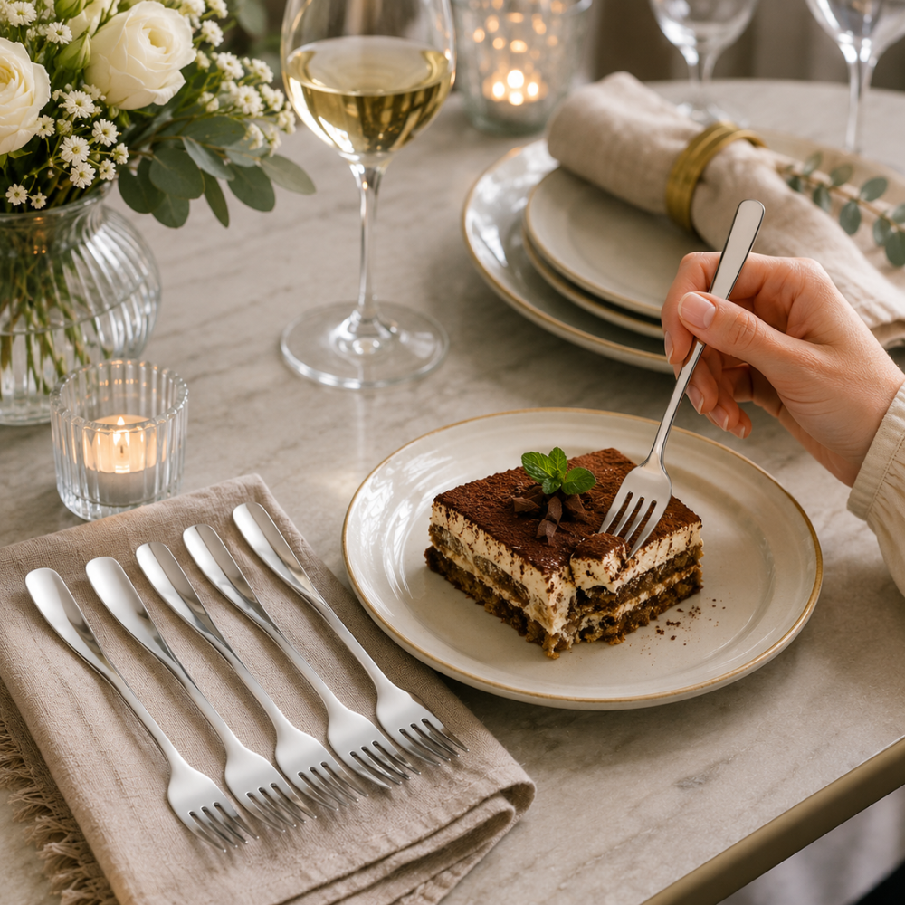 Stainless Steel Dessert Fork Set – 6 Piece Elegant Dessert & Snack Fork Collection
