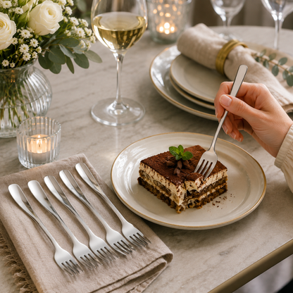 Stainless Steel Dessert Fork Set – 6 Piece Elegant Dessert & Snack Fork Collection